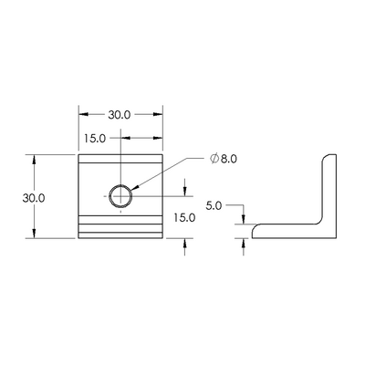 40-513-1 MODULAR SOLUTIONS ANGLE BRACKET<br>30MM TALL X 30MM WIDE W/ HARDWARE